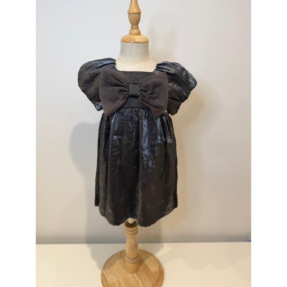 NWT Zara Toddler Dress with Metallic Black Fabric, Large Bow, Size 18-24 Months